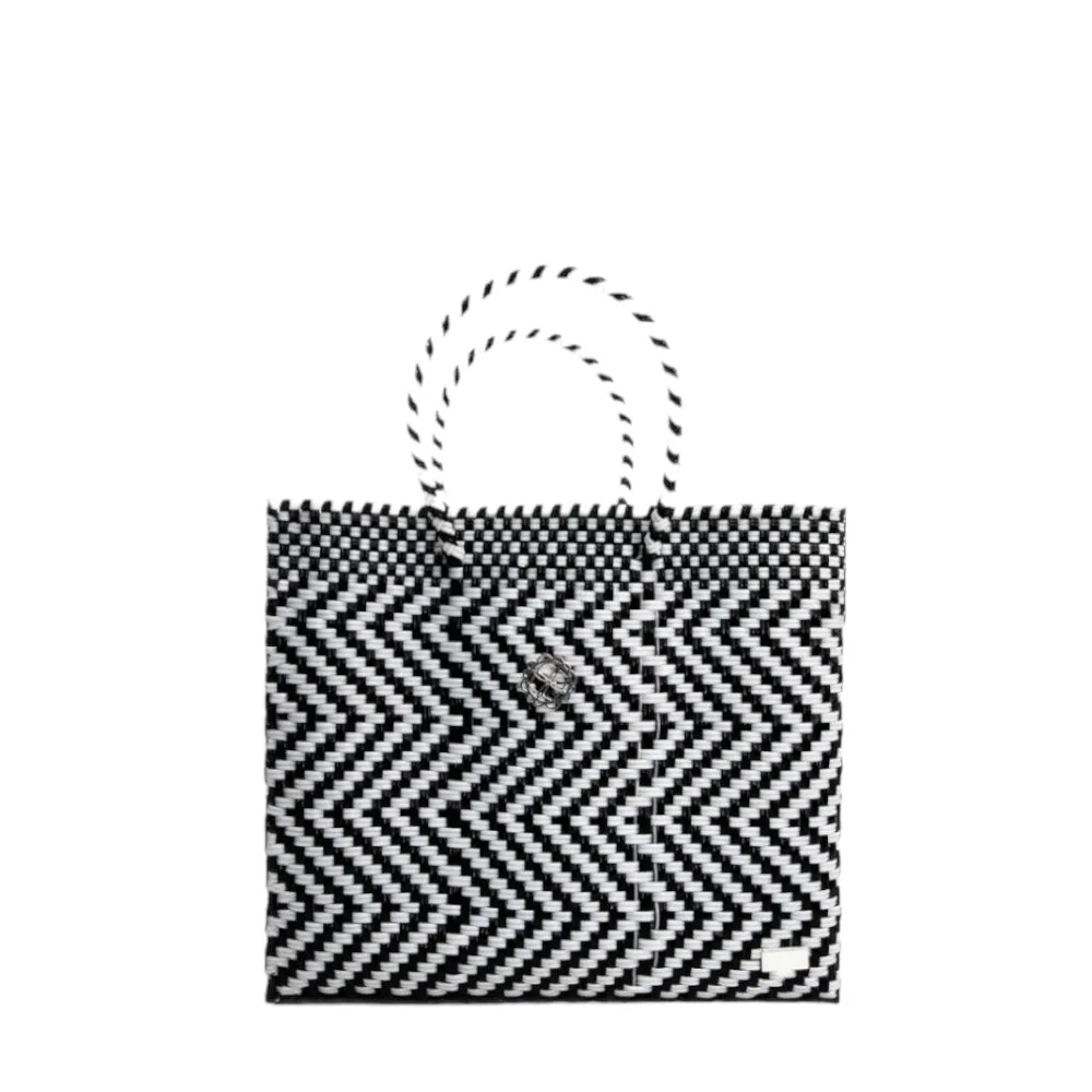 SMALL WHITE BLACK CHEVRON TOTE BAG