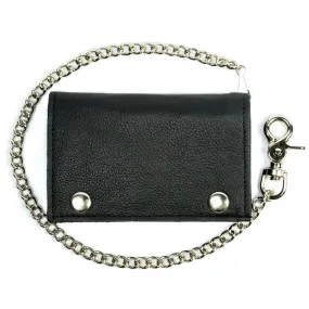 Soft Leather Tri-Fold Wallet w/ Chain