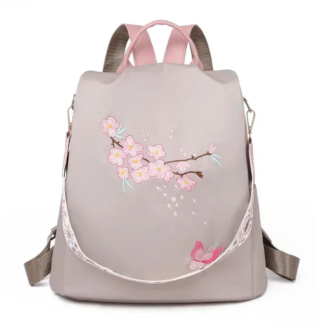 Sohiwoo Cloth School Large Fashion Backpacks Flower Embroidery Bag Anti-theft Casual New Backpack Girl Capacity Women Lightweight Oxford