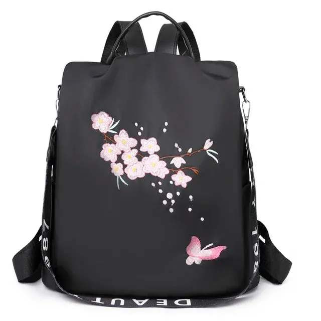 Sohiwoo Cloth School Large Fashion Backpacks Flower Embroidery Bag Anti-theft Casual New Backpack Girl Capacity Women Lightweight Oxford