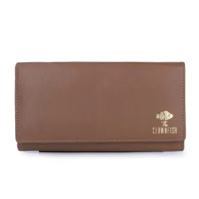 THE CLOWNFISH Elsa Collection Genuine Leather Tri-Fold Womens Wallet Clutch Ladies Purse with Multiple Card Slots & ID Card Windows (Tan)