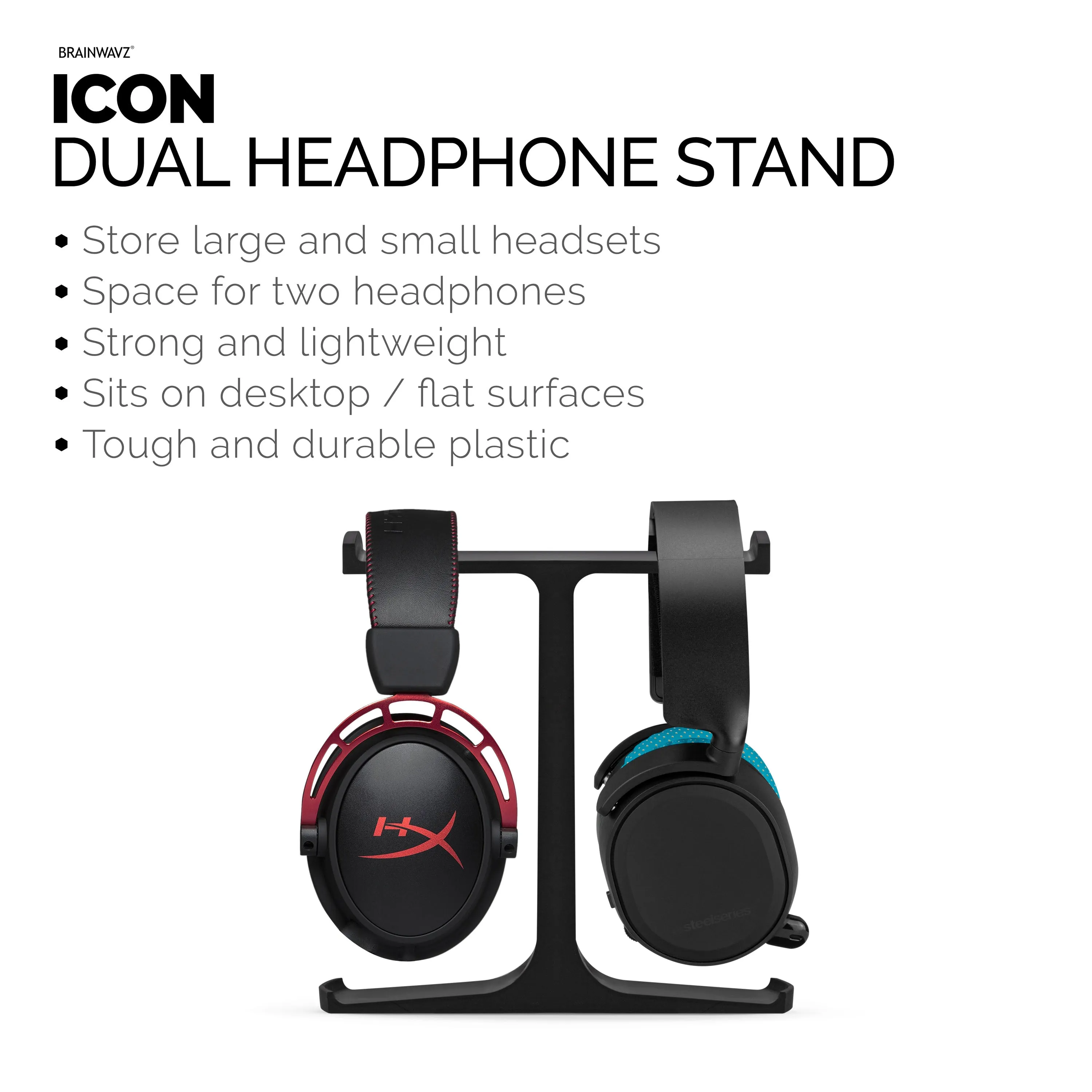 The Icon - Dual Headphone Stand for Desk - Universal Design for All Gaming & Audio Headsets