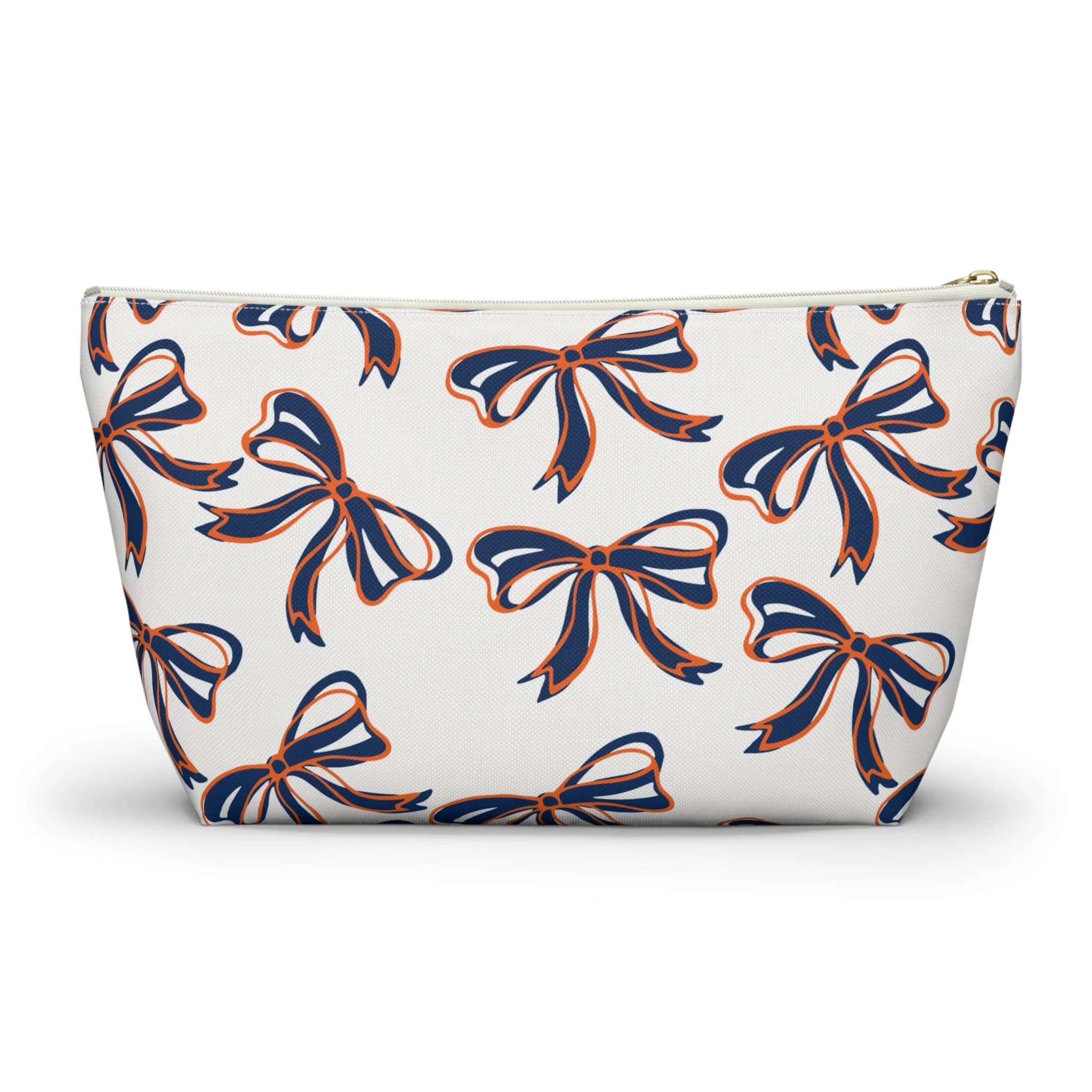 Trendy Bed Party Bow Makeup Bags - Navy & Orange, Bows, Navy Bow, Orange Bow, Bow Gift, Bows - Syracuse, UVA, Bucknell, Auburn