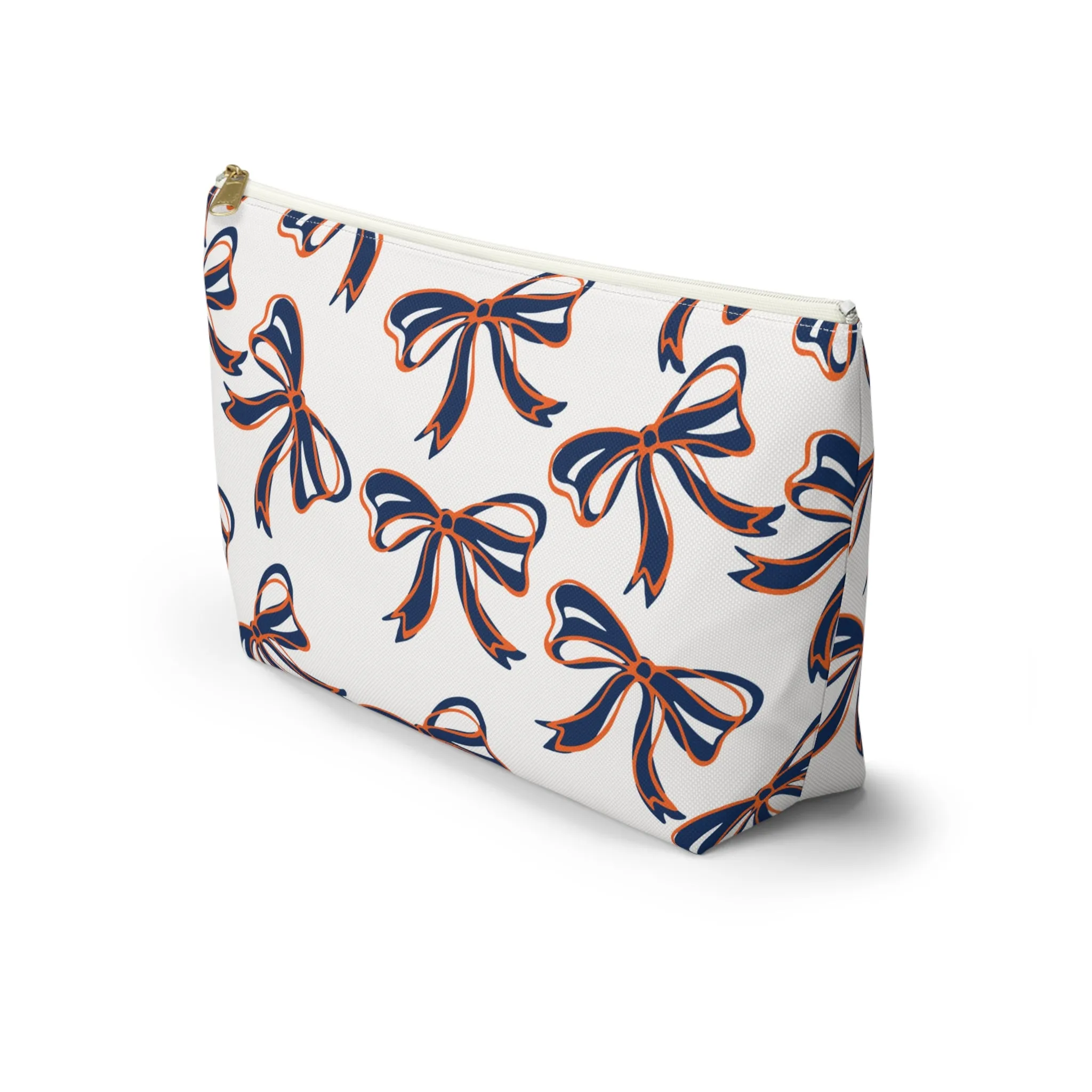 Trendy Bed Party Bow Makeup Bags - Navy & Orange, Bows, Navy Bow, Orange Bow, Bow Gift, Bows - Syracuse, UVA, Bucknell, Auburn