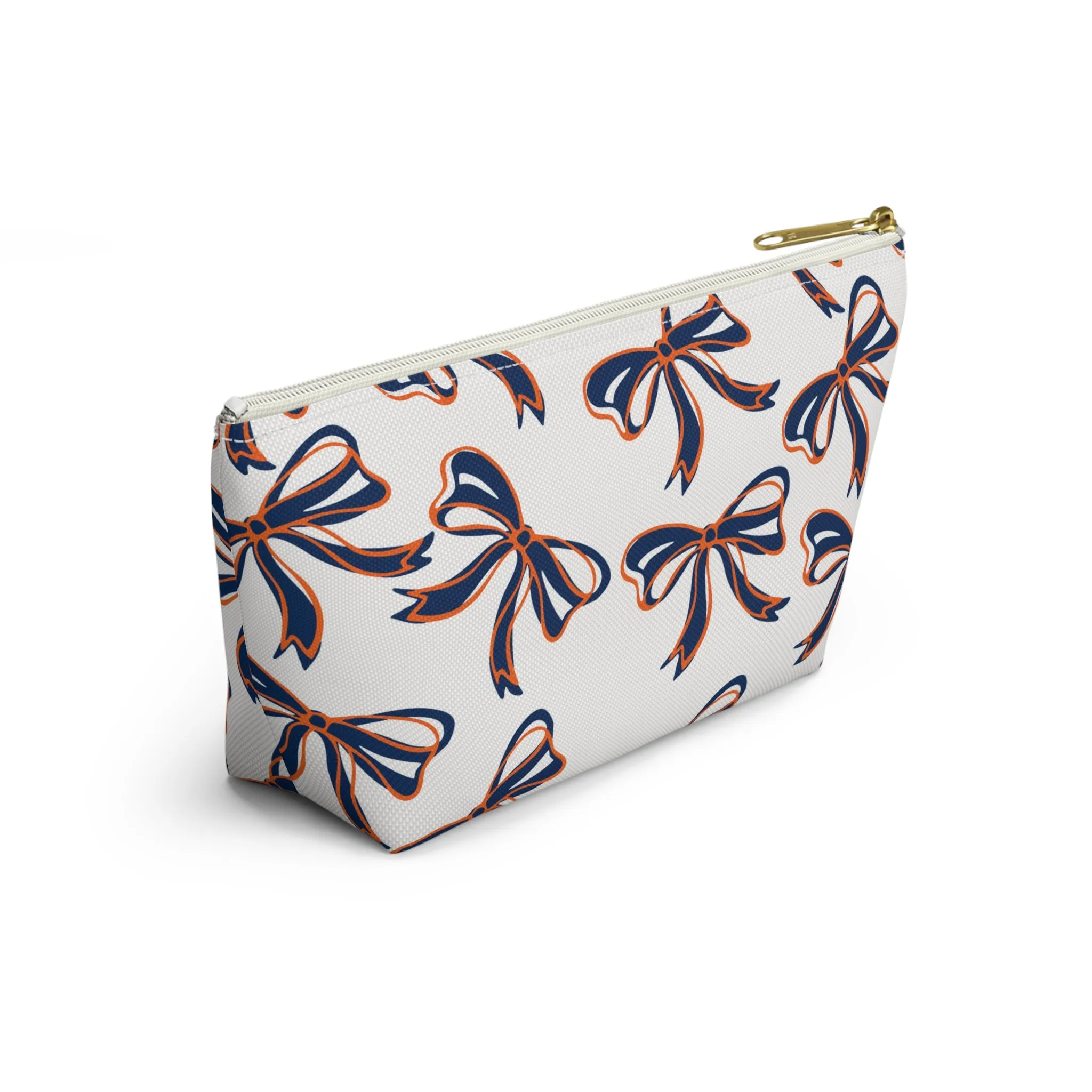 Trendy Bed Party Bow Makeup Bags - Navy & Orange, Bows, Navy Bow, Orange Bow, Bow Gift, Bows - Syracuse, UVA, Bucknell, Auburn