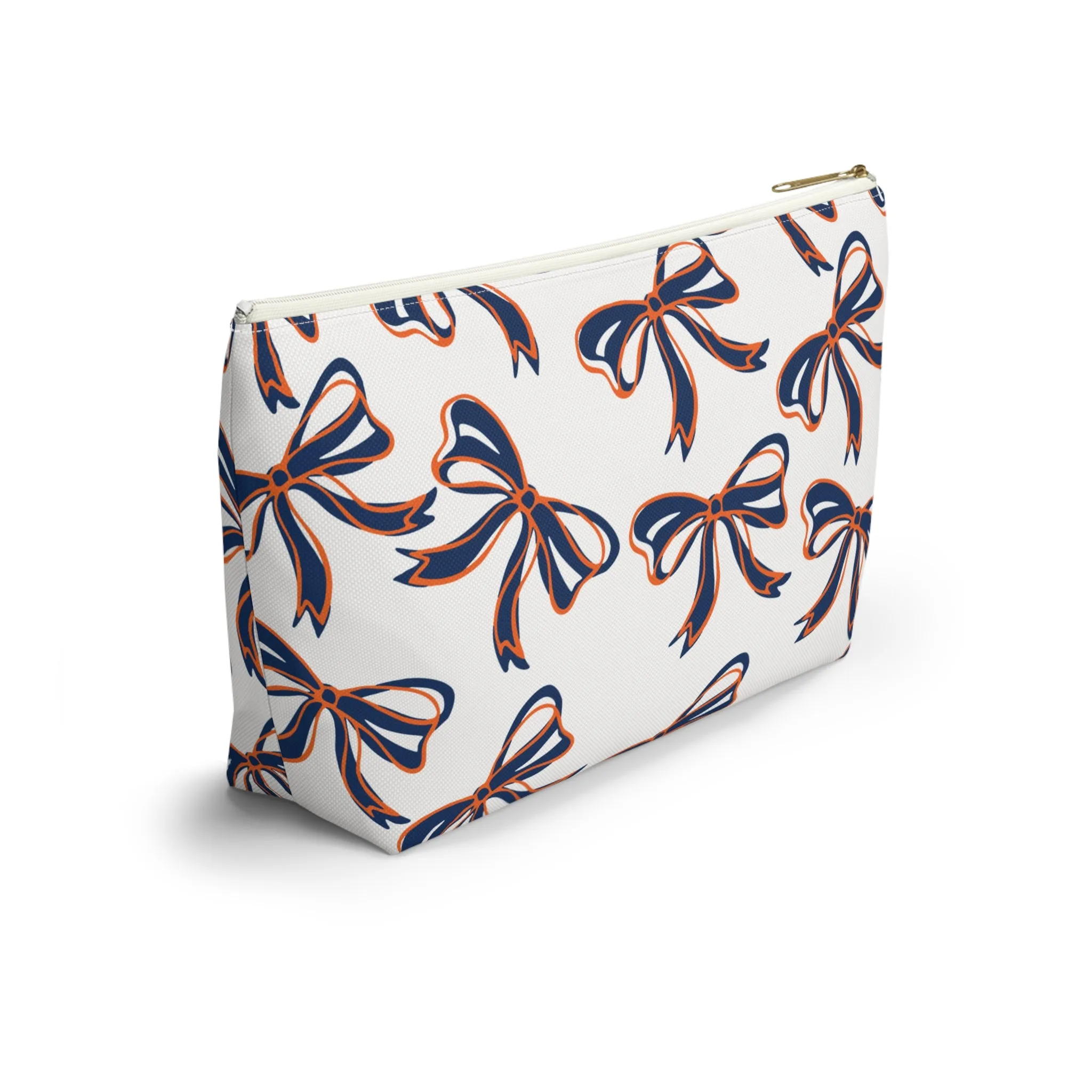 Trendy Bed Party Bow Makeup Bags - Navy & Orange, Bows, Navy Bow, Orange Bow, Bow Gift, Bows - Syracuse, UVA, Bucknell, Auburn