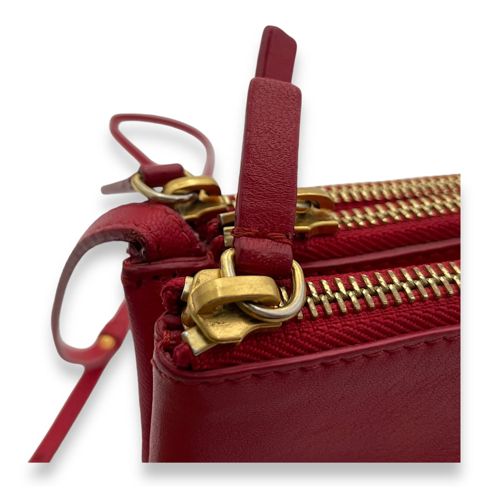 Trio Large Red Crossbody Bag in Lambskin, Gold hardware