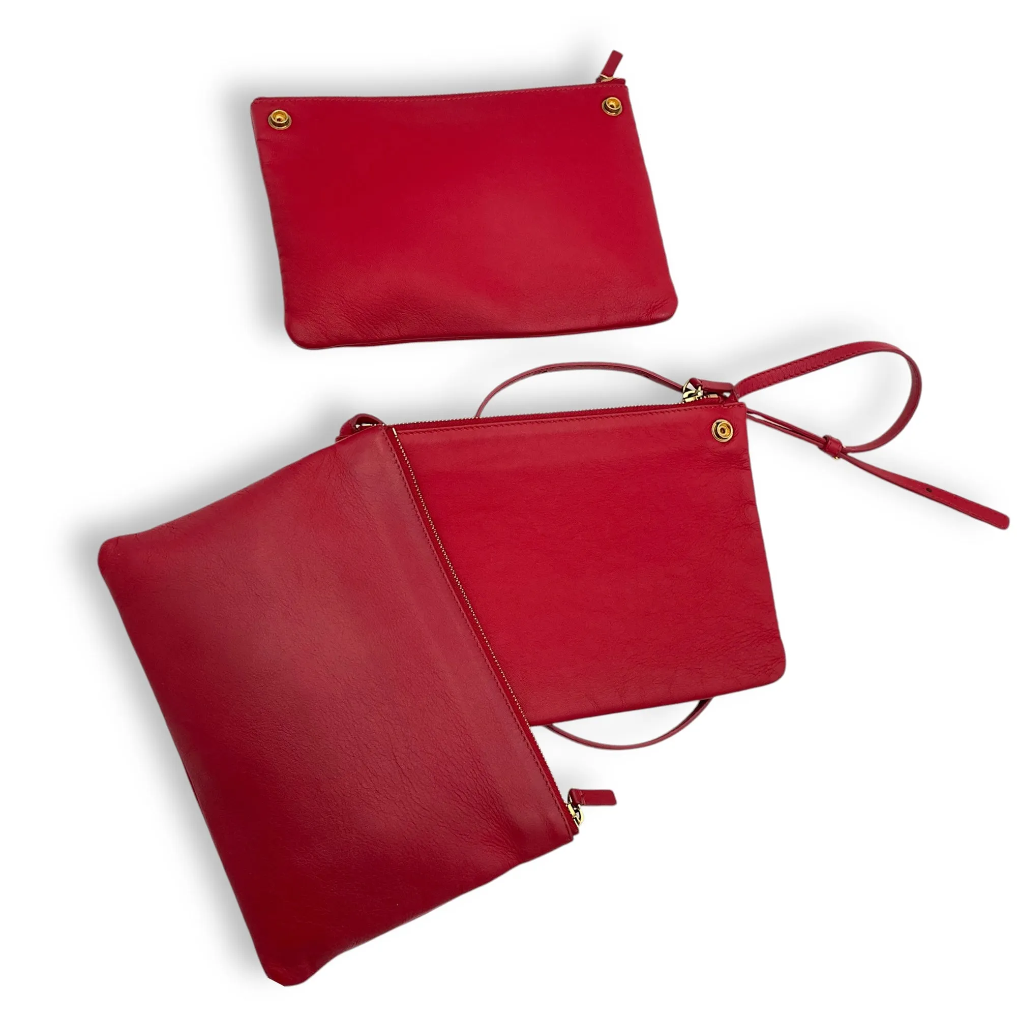 Trio Large Red Crossbody Bag in Lambskin, Gold hardware