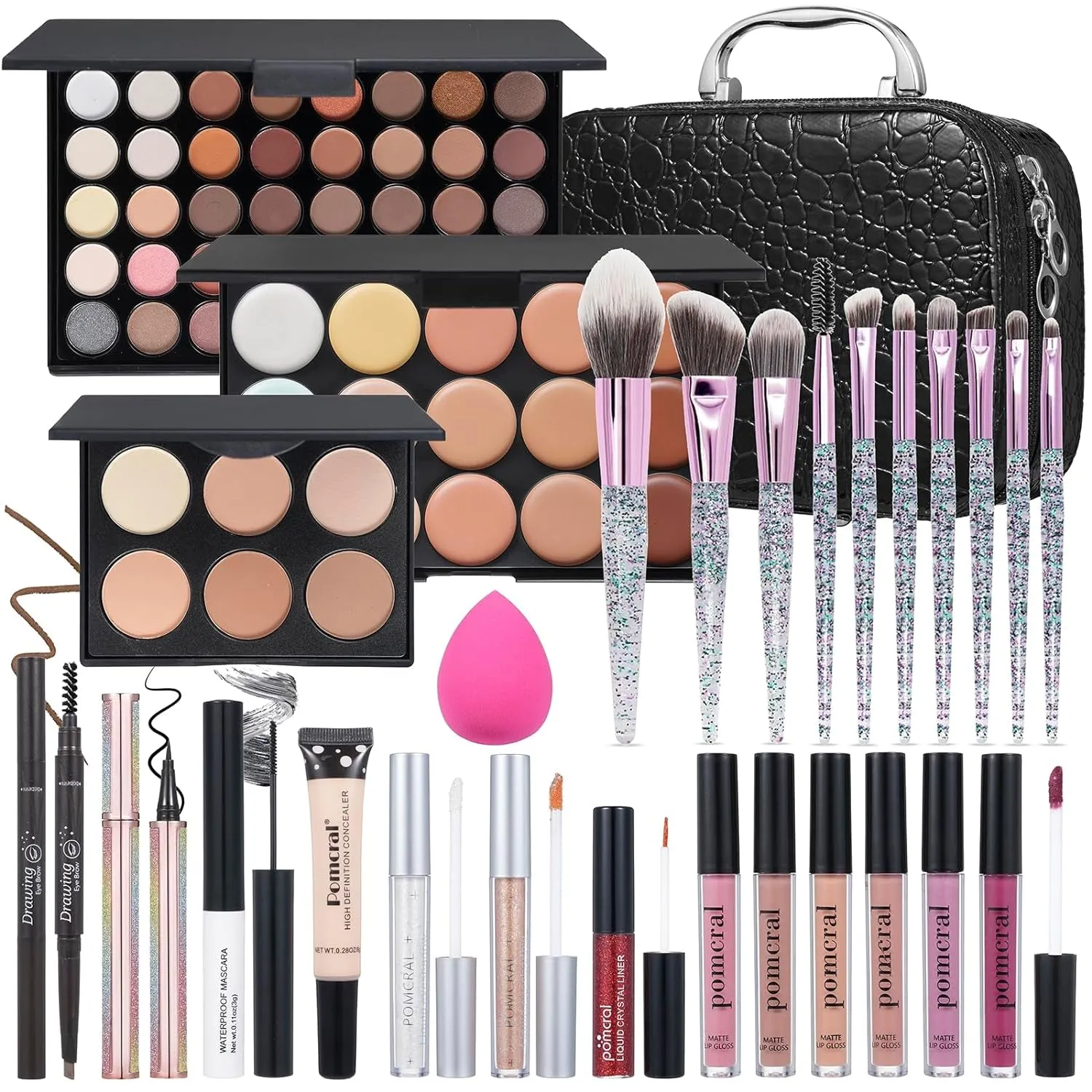 Ultimate Makeup Bundle: 40-Color Eyeshadow Palette, Lip Gloss, Liquid Lipstick & Brushes Set