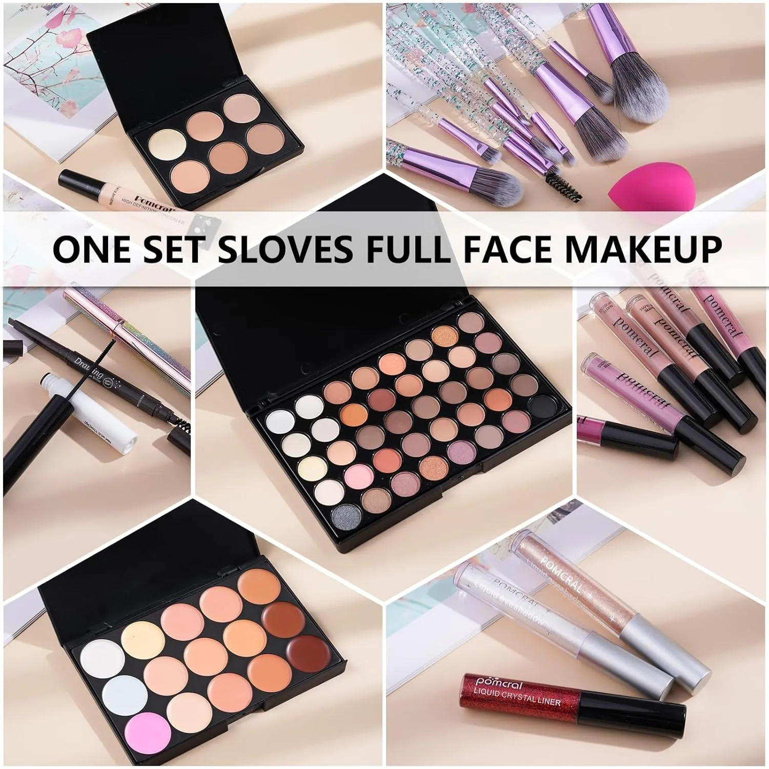 Ultimate Makeup Bundle: 40-Color Eyeshadow Palette, Lip Gloss, Liquid Lipstick & Brushes Set