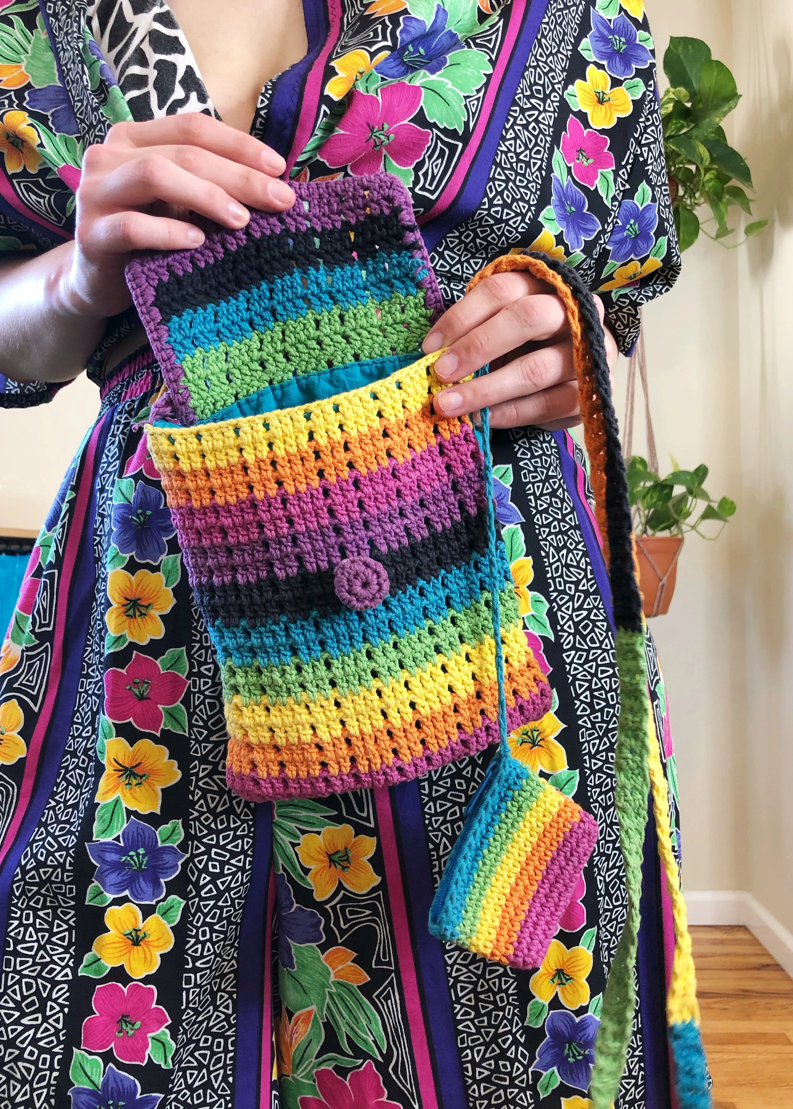 Vintage Rainbow Striped Bag with attached Mini Coin Purse