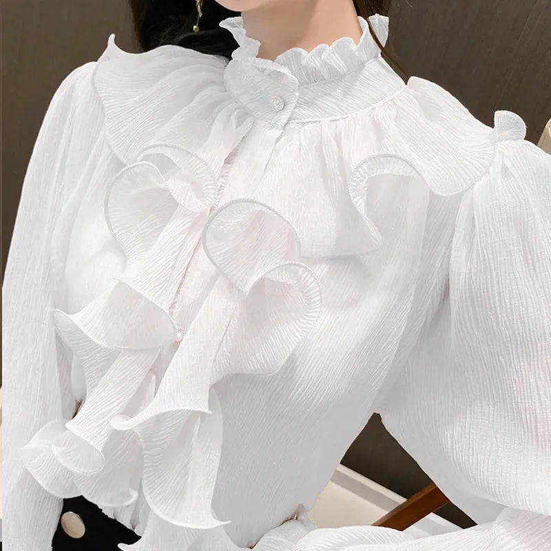 Vintage Ruffles Lace Collar Blouse