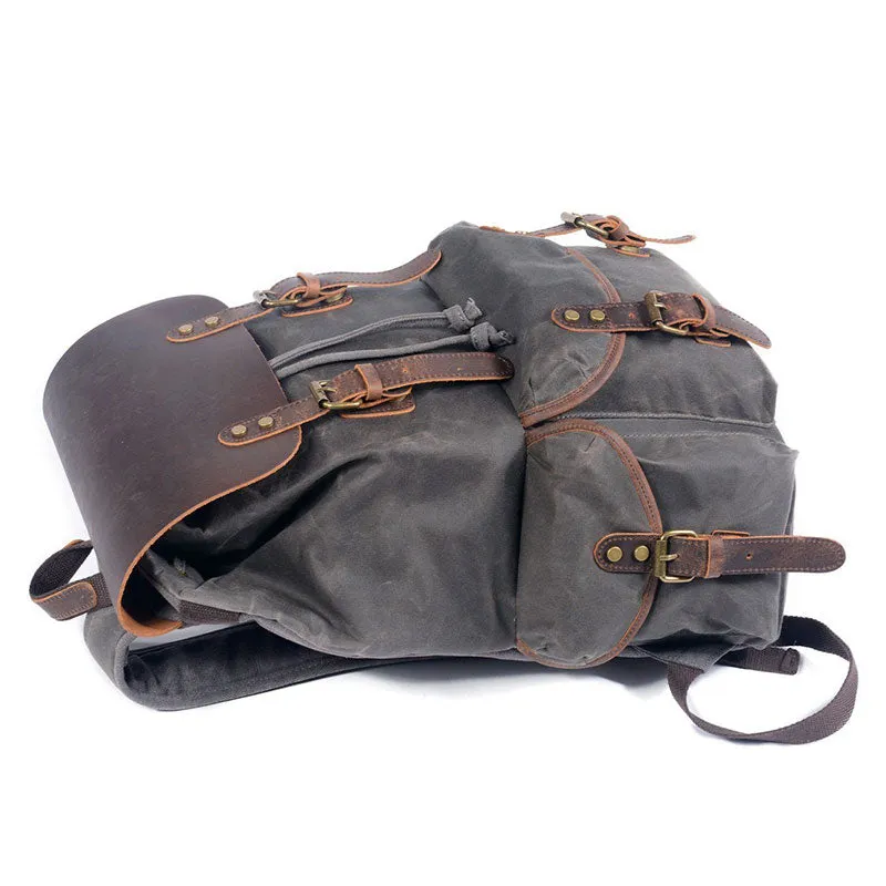 Waxed Canvas Waterproof Drawstring Backpack for Men and Women