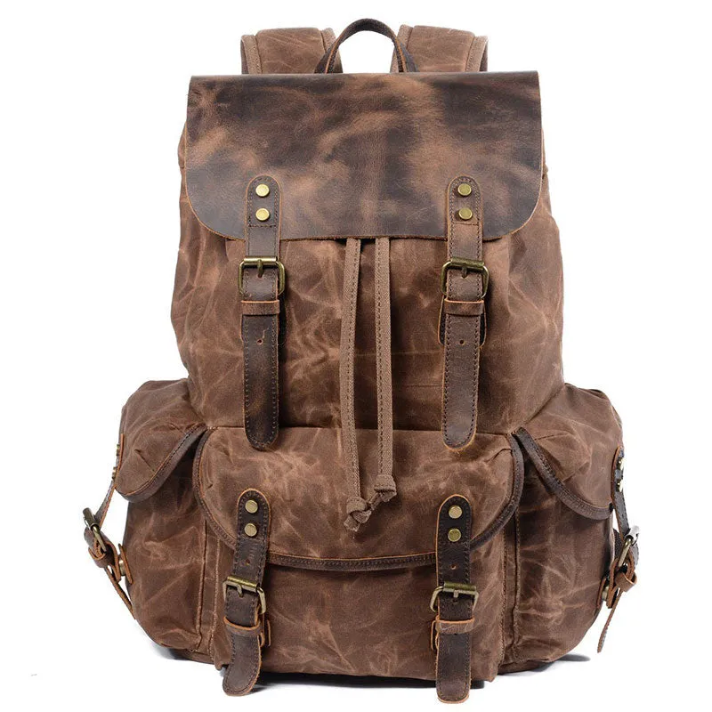 Waxed Canvas Waterproof Drawstring Backpack for Men and Women