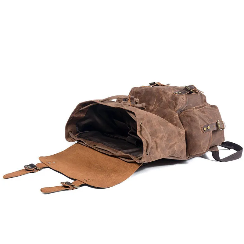 Waxed Canvas Waterproof Drawstring Backpack for Men and Women