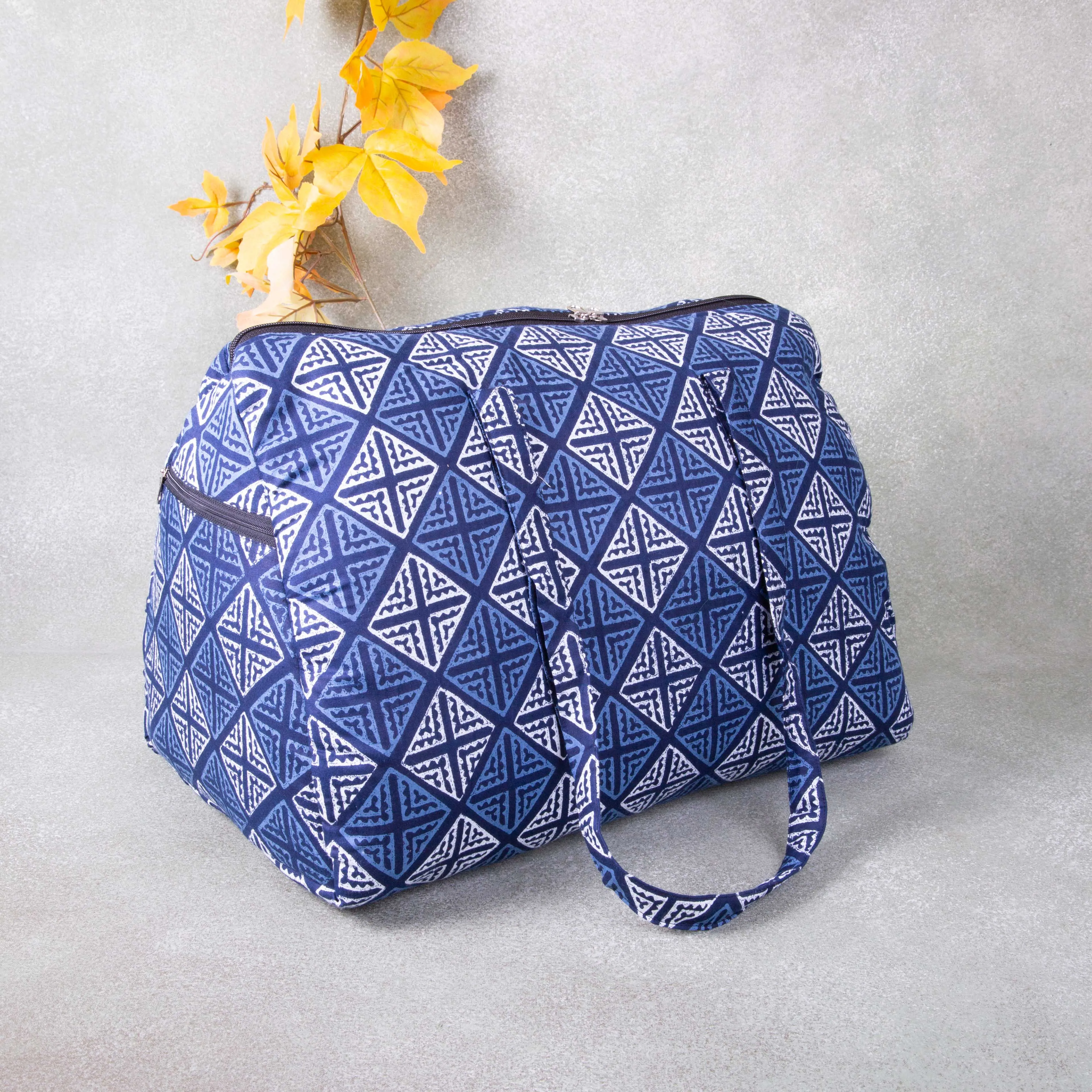 Weekender Travel Bag Blue Colour with Diamond Design.