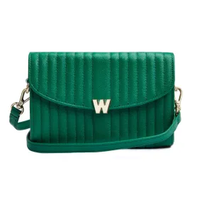 WOF Mimi Collection Leather Green Crossbody Bag with Wristlet and Lanyard