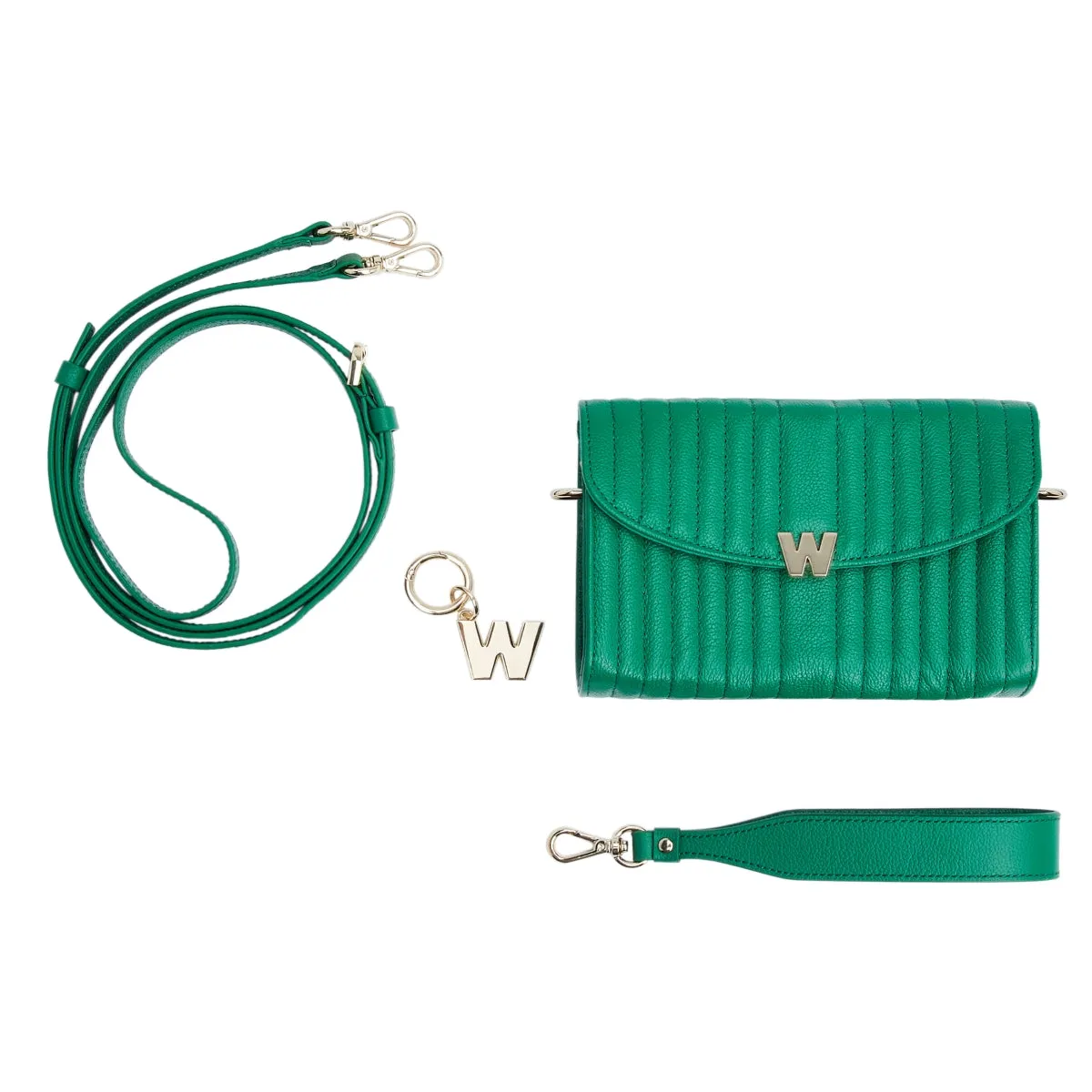 WOF Mimi Collection Leather Green Crossbody Bag with Wristlet and Lanyard