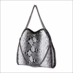 Womens Faux Python Leather Chain Shoulder Bag