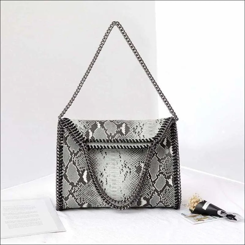 Womens Faux Python Leather Chain Shoulder Bag