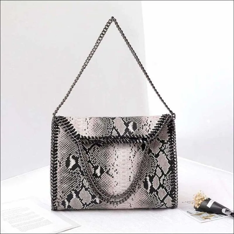 Womens Faux Python Leather Chain Shoulder Bag