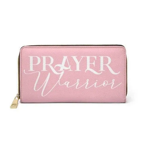 Womens Wallet, Zip Purse, Light Pink & White Prayer Warrior