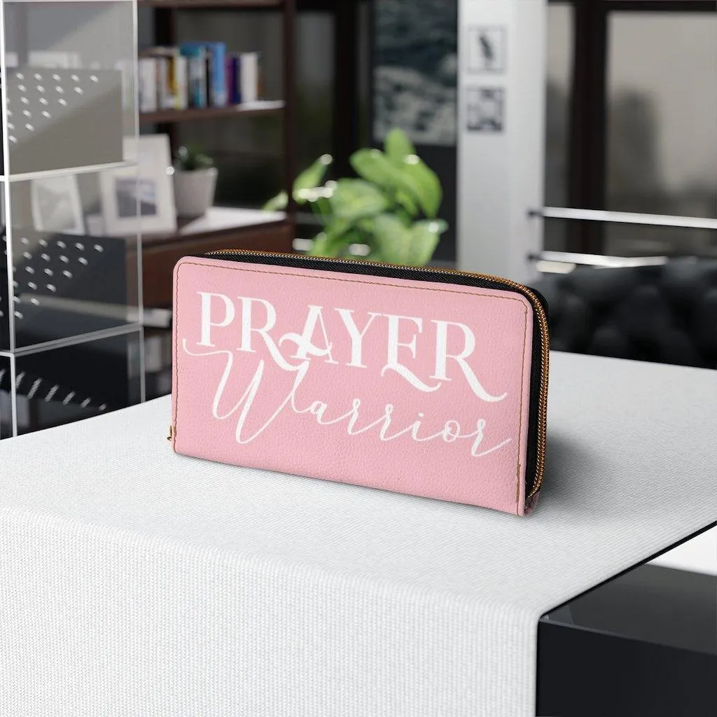 Womens Wallet, Zip Purse, Light Pink & White Prayer Warrior