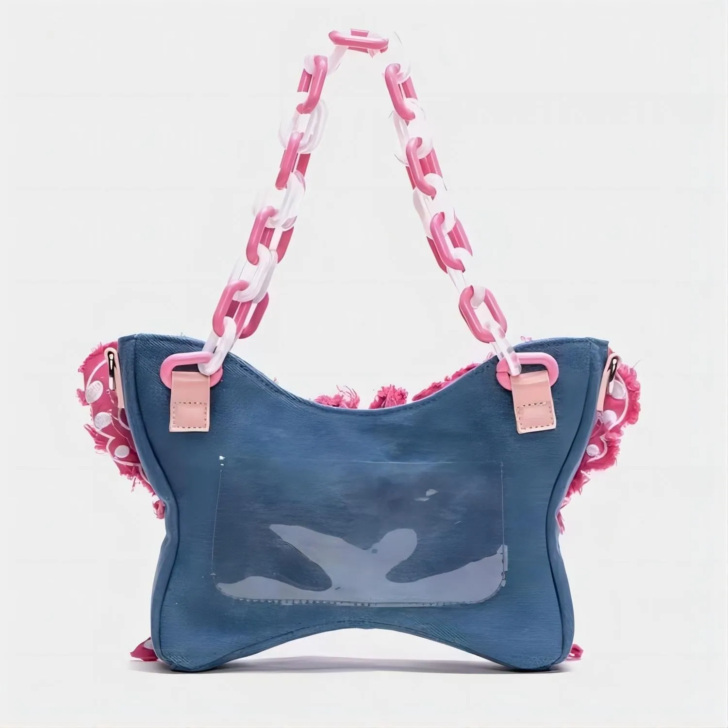 Y2K Pink Denim Butterfly Crossbody Bag