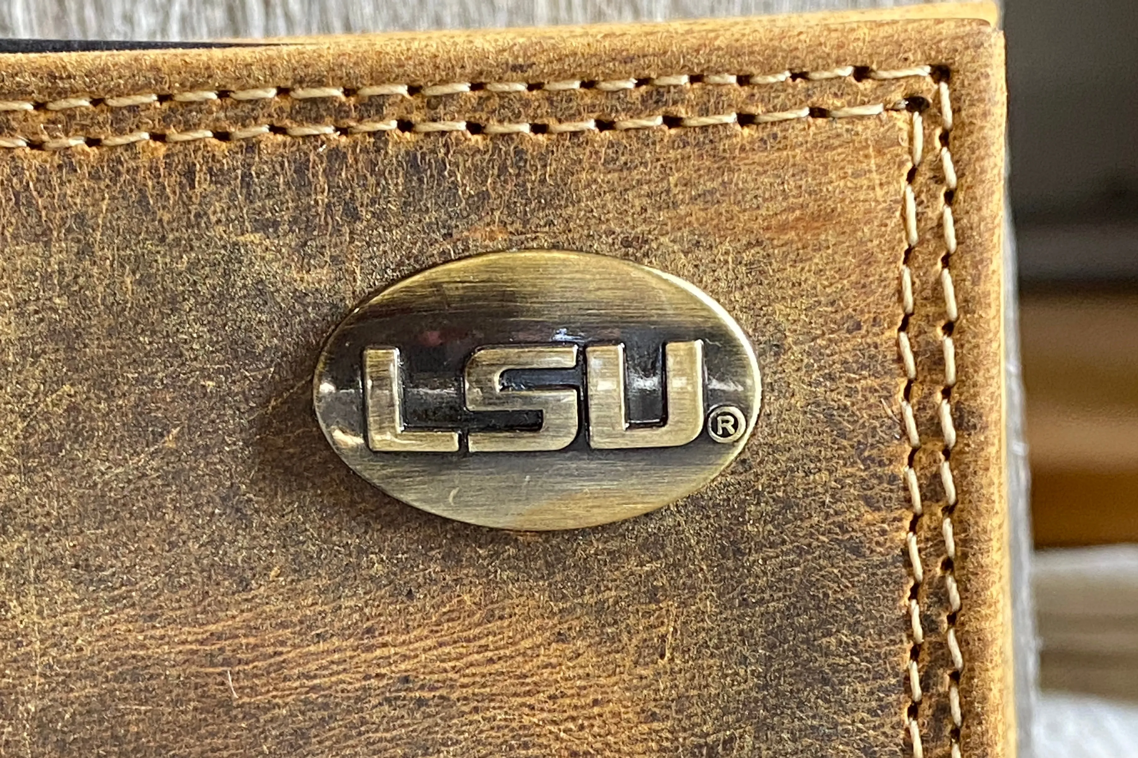 Zep Pro IWT2VINT-LSU Louisiana State University Tigers Vintage Brown “Crazy Horse” Leather Tri-fold Wallet