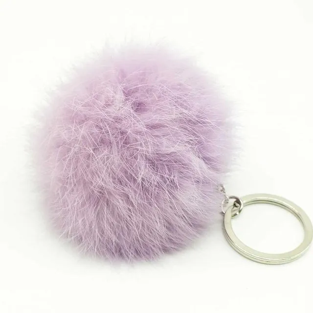 Zoeber New Artificial Rabbit Fur Ball Keychain Cute Pompom Key Ring Lovely Fluffy Fur Rabbit Ear Pendant Keychain Rings women