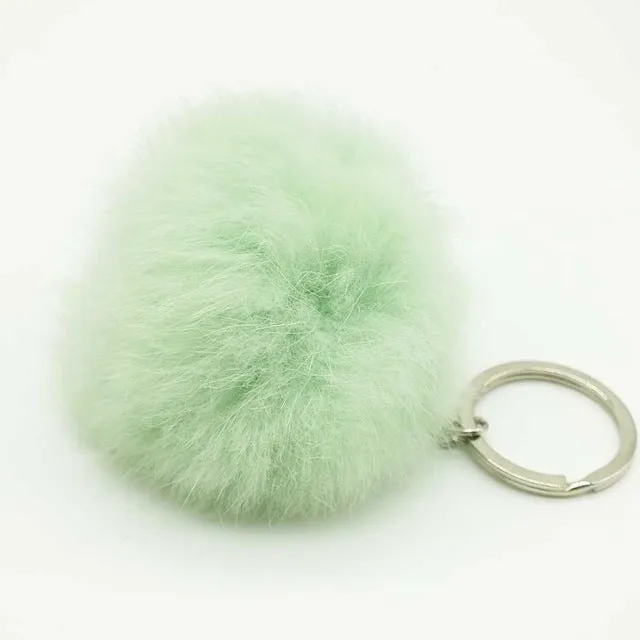 Zoeber New Artificial Rabbit Fur Ball Keychain Cute Pompom Key Ring Lovely Fluffy Fur Rabbit Ear Pendant Keychain Rings women