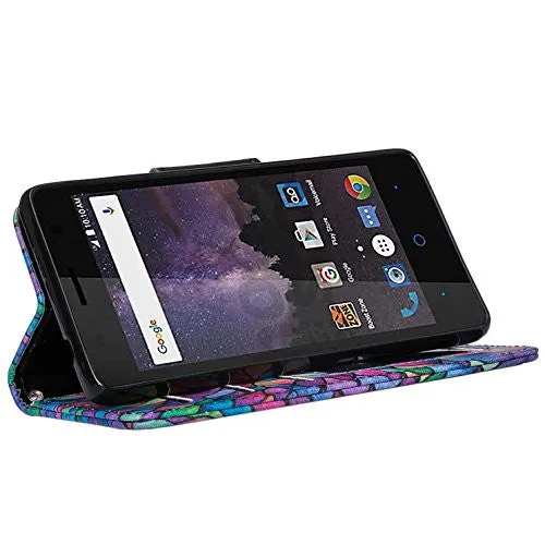 ZTE Majesty Pro, Majesty Pro Plus, Tempo Cover, Pu Leather Magnetic Fold[Kickstand] Wallet Case with ID & Card Slots - Rainbow Flower