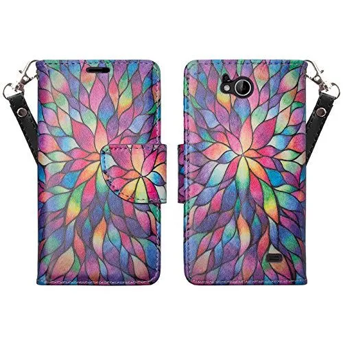 ZTE Majesty Pro, Majesty Pro Plus, Tempo Cover, Pu Leather Magnetic Fold[Kickstand] Wallet Case with ID & Card Slots - Rainbow Flower